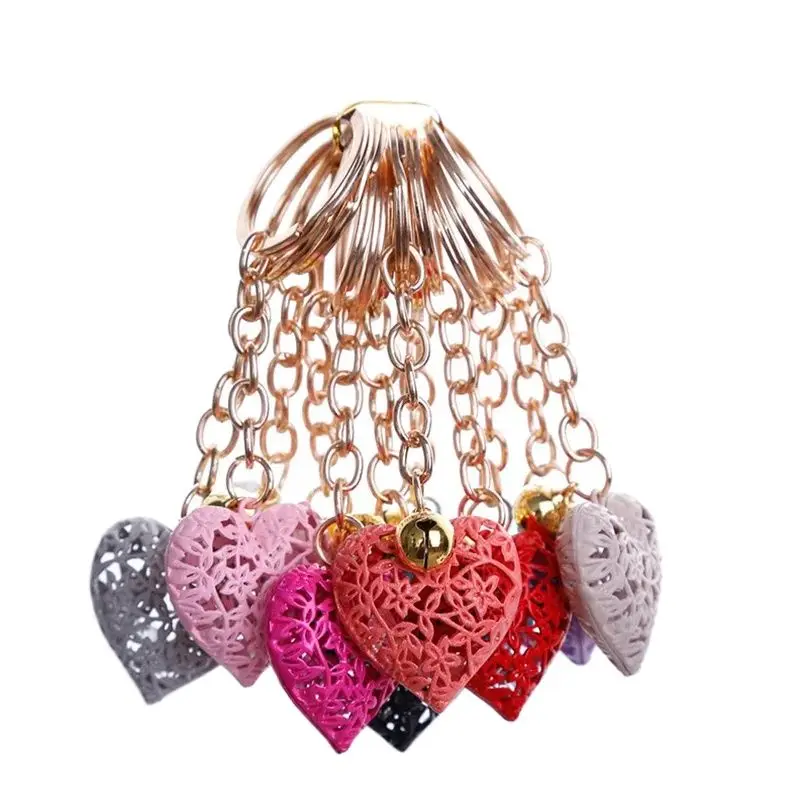 

Heart Hollow Pendant Keychain Fashion Charm Bell Purse Handbag Pendant Car Keyring Key Holder Keyring Valentine's Day Girl Gift