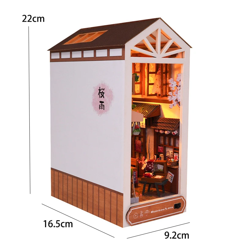 Fai da te Book Nook Kit scaffale inserto case delle bambole in miniatura Puzzle 3D libreria in legno camera casa delle bambole fermalibri con luce a LED giocattoli regali