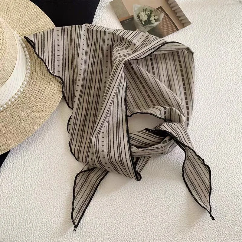 1pc Classic Striped Triangle Scarf Soft Multi-Functional Lady Bandana Women Hair Scarf Winter Cute Warm Turban Headscarf