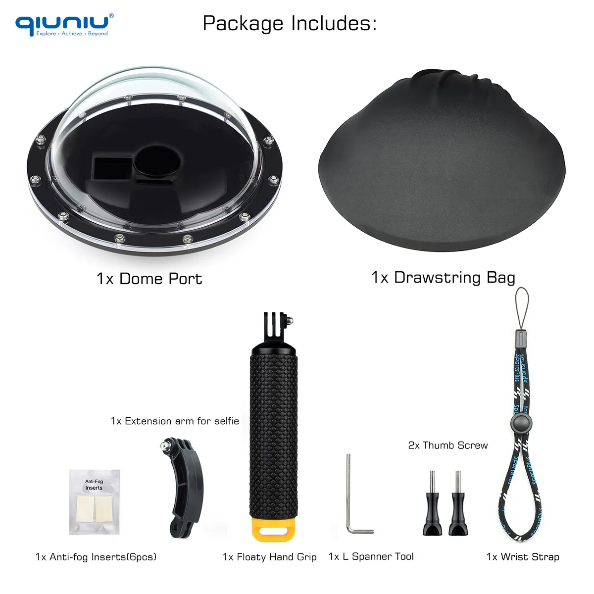 QIUNIU 45m Waterproof Dome Port for DJI Osmo Action 3/4/5