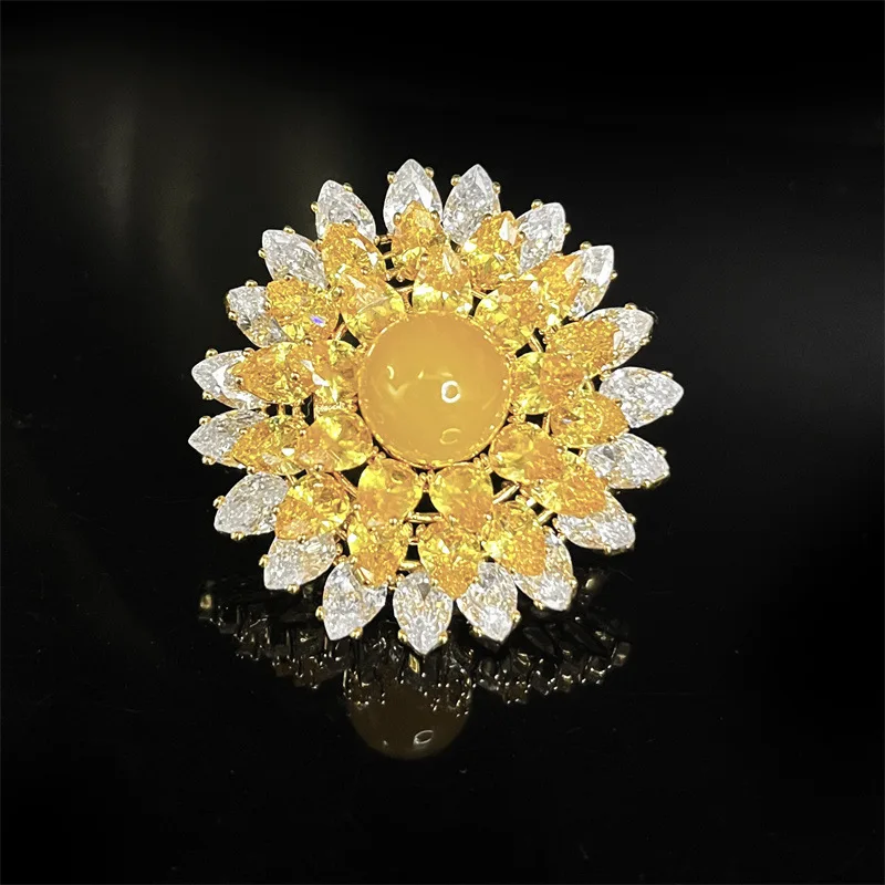 OKILY Fashionable AAA Zirconium Snowflake Broochpins Delicate Two-layer CZ Flower Temperament Elegant Brooch for Women Ornament