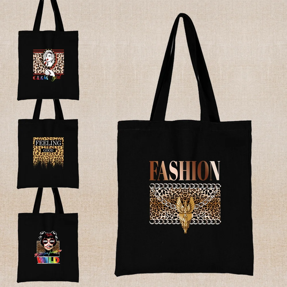 

Leopard Print Shopping Bag Y2k Kawaii Tote Bag Eco Canvas Shopper Shoulder Bag Women Handbag Casual Portable Travel Sundries Bag