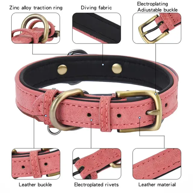 CP250-1--vintage sofa leather pet collar, ultra-fine fiber lychee pattern fabric substrate, zinc alloy D-ring and needle buckle 2