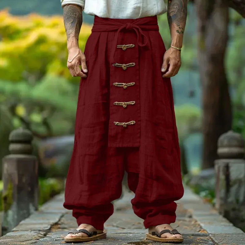 Asian Linen Pants for Men Red