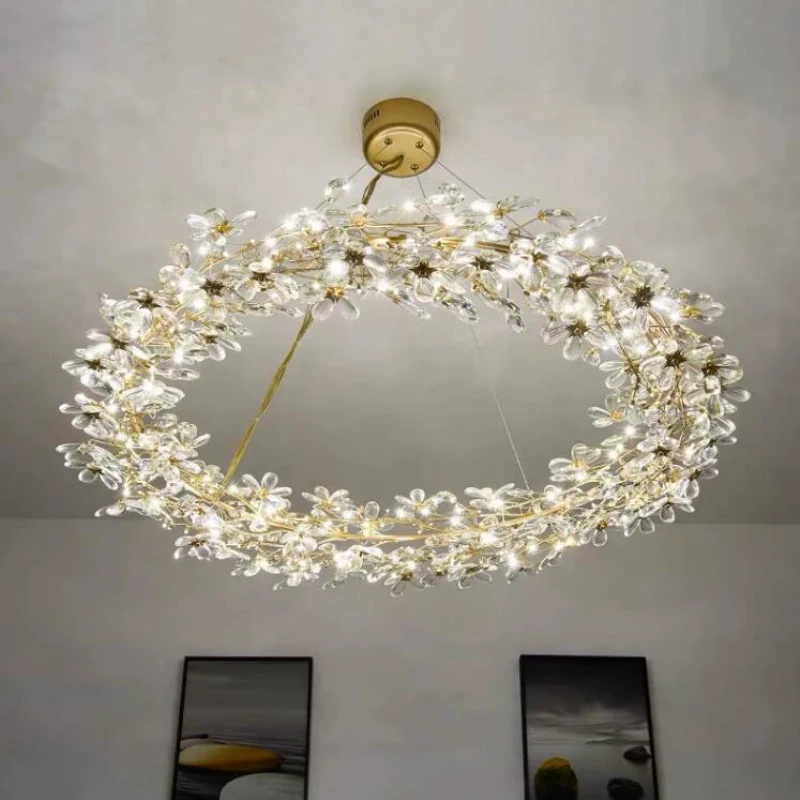 

Modern crystal flower chandelier warm romantic bedroom lights Designer style luxury hotel theme decorative lighting