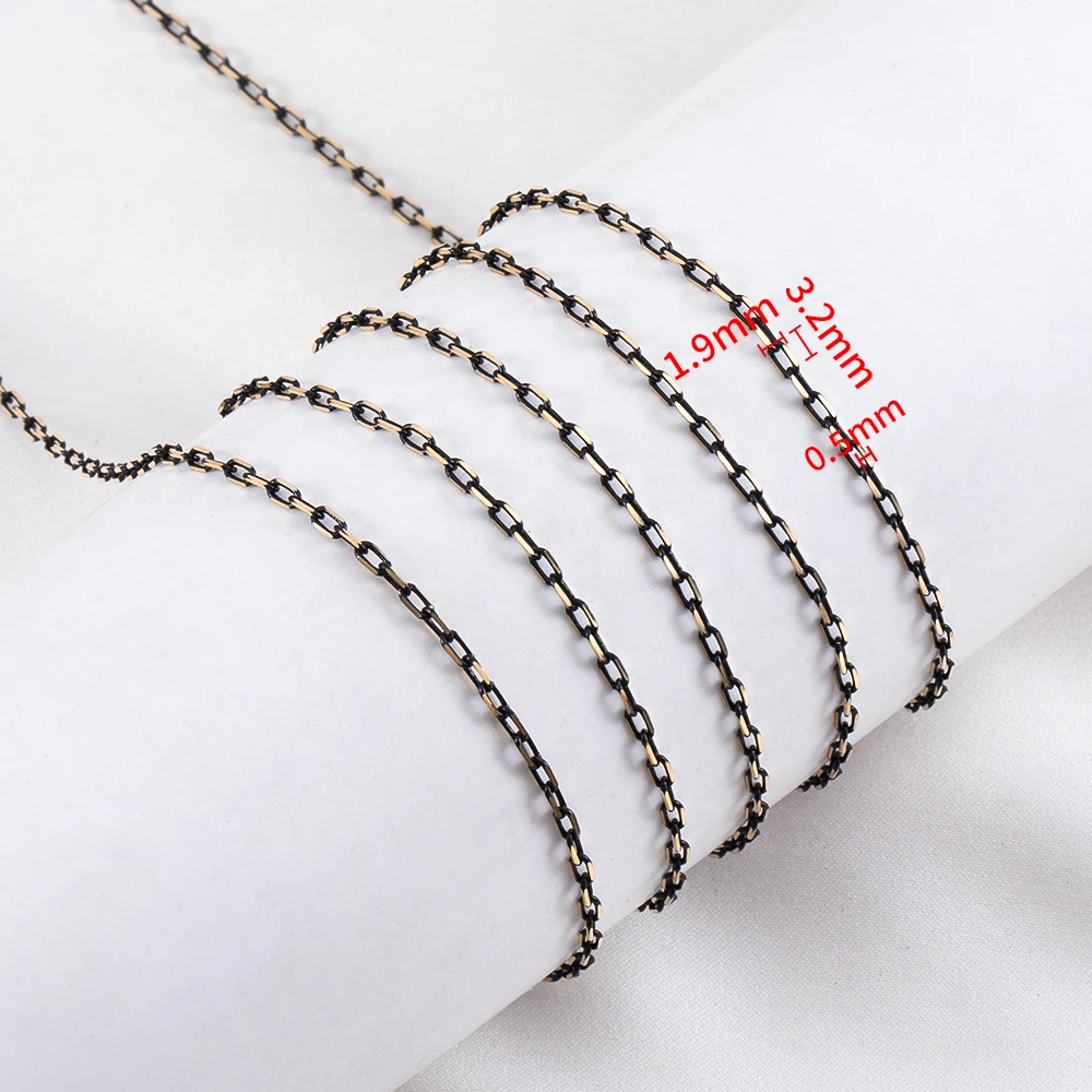 Elegant Slim Frame Copper Chain with Enamel Black Links