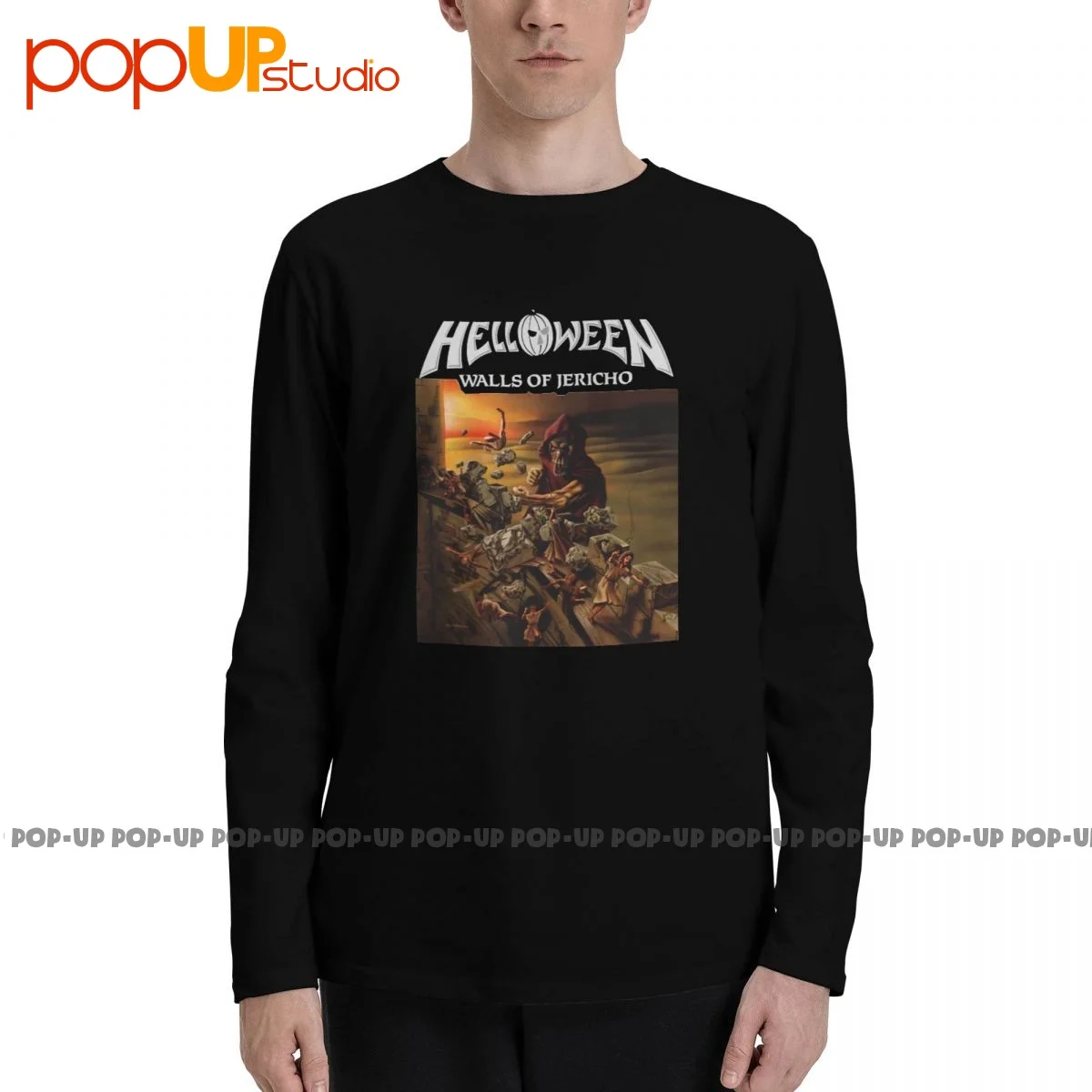 Helloween Walls Of Jericho Album Cover Metal Music Band T-Shirt A Maniche Lunghe T-Shirt Tee Pop Print