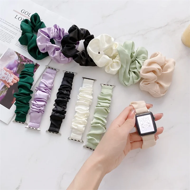 

Ring Solid Color Glossy Fabric Watch Strap for Apple Watch Series 7/6/5/4/se/3/2/1Daily Life Women Watchband smart ring