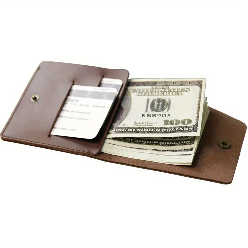 1 PC Retro Minimalist Bifold Leather Card Wallet for Men and Women Wrap Credit Card Holder Porte Carte Wallet 4