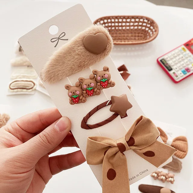 Coffee Warm Color Cute Cartoon Princess Hairpins Children Girls Kid Hair Clips Barrettes Accessories Hairclip Headwear Headdress plush hair clip