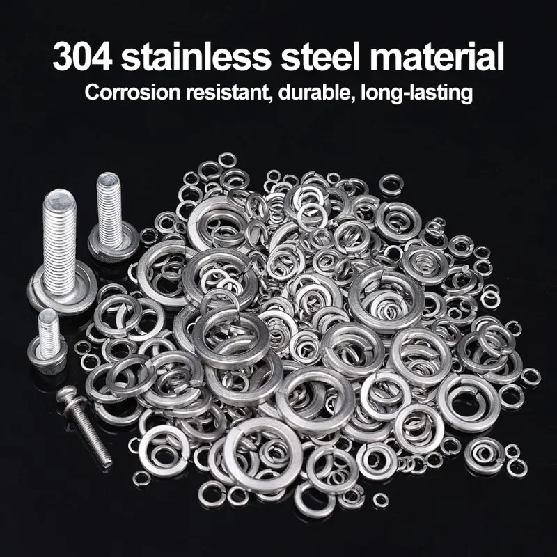 Stainless Steel Spring Lock Washers Metal O Rings Flat Gaskets Set Fasteners Hardware Assortment Kits M2 M2.5 M3 M4 M5 M6 M8 M10 stainless steel washers washer gasket set washer gasket silicone o ring washer steel o ring retaining ring washer washer seal set