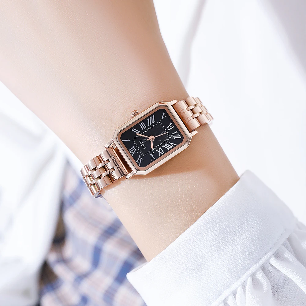 Fashion Quartz Wrist Watch for Ladies Rectangle Roman Scale Stainless Steel Bracelet 3ATM Water Resistance Luxury Ladies Watches