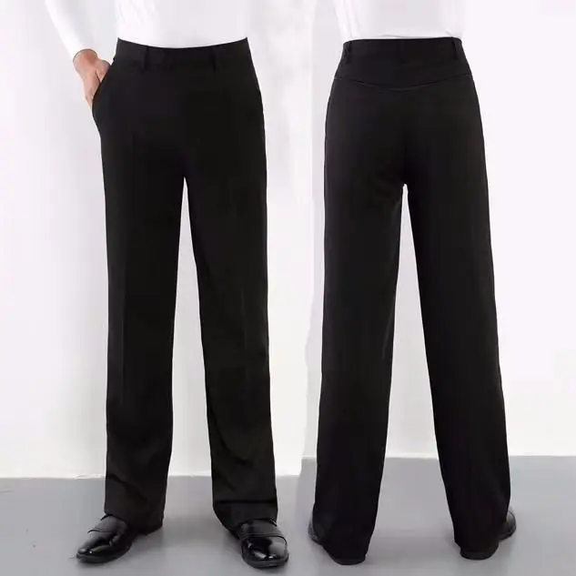 Pantalones de baile latino profesionales para hombres, pantalones de baile de salón de satén para niños y adultos, Salsa, Tango, Rumba, Samba, Cha, negro