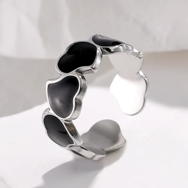 Bague Vintage en acier inoxydable pour femmes, anneau d'ouverture d'huile goutte à goutte blanche, Simple, couleur or, géométrique réglable, bijoux 2023