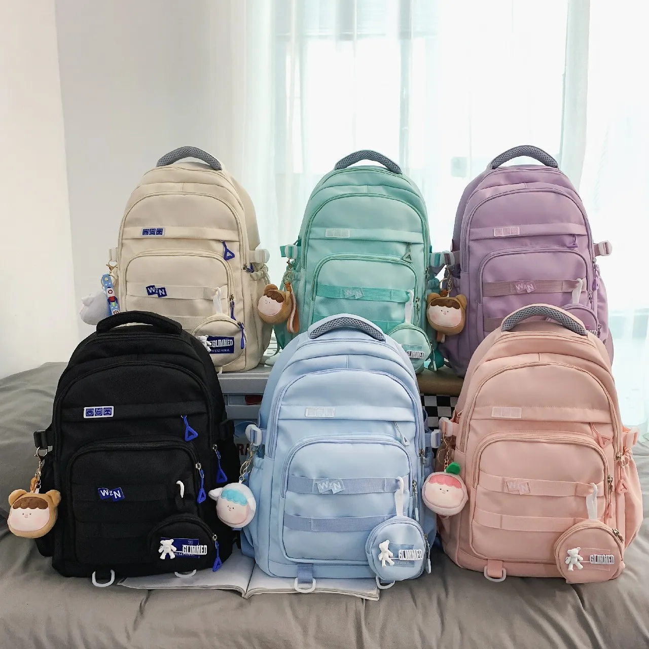 Trendy Girl Waterproof Travel Backpack Fashion Panelled Nylon Women Backpack Student Shoulder Bag Korean Style Schoolbag Bookbag 4