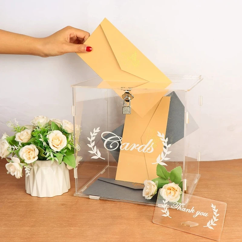 Creative Acrylic Card Gift Box Letter Envelope Box with Lock Slot for Reception