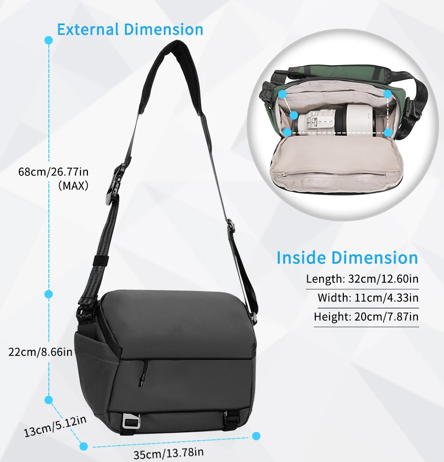 CB0611/CB0612 Waterproof Camera Bag Case Crossbody for DSLR SLR Mirrorless Camer
