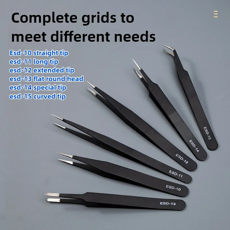 Precision Tweezers Set ESD Anti-Static Stainless Steel Tweezers Repair Tools for Electronics Repair Soldering Craft Tools