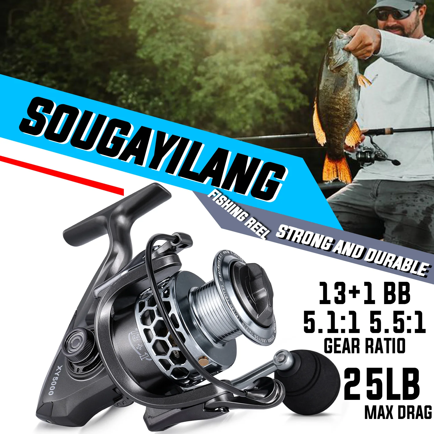 Sougayilang 1000-5000 Spinning Fishing Reel Max Drag 12kg Carp Wheel 5.1:1  5.5:1 High Speed Ratio Reel With Free Spool Tackle - Fishing Reels -  AliExpress