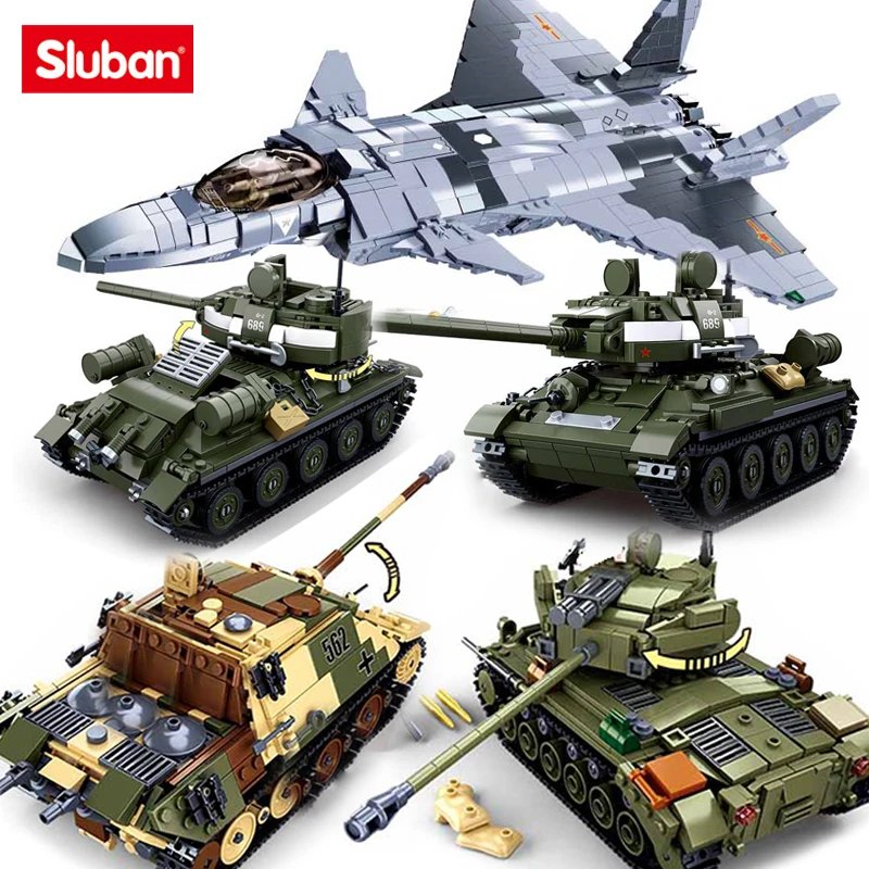 

WW2 Military Armored Vehicles Panzer Tank Aircraft Model Building Blocks Army Weapons Soldier Figures Bricks Toys for Children