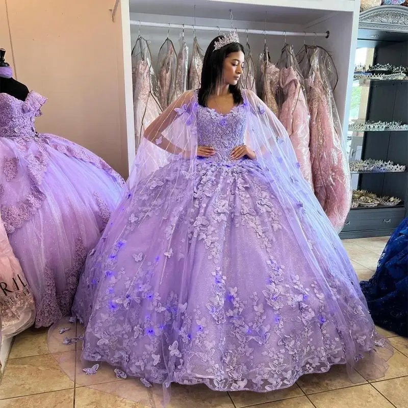Princess Lace Lavender Quinceanera Dress Ball Gown Sweet 16 Dress Y2119