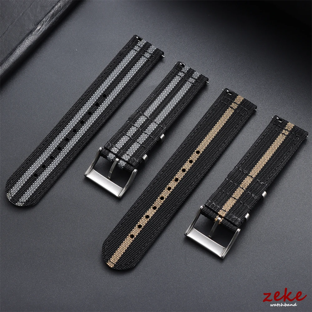 Army Green Ribbed Nylon Quick Release Watch Band - Woven Canvas Fabric Strap for Men's Military Sports Bracelet