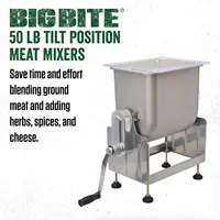 Products BigBite 50 Pound Capacity Tilt Meat Mixer Stainless Steel Motor or Grinder Not Included 13.5"L x 10.62"W x 14.12"H 2