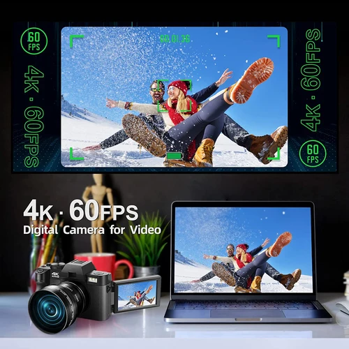 G-Anica 매크로 렌즈 4K 디지털 카메라 플립 스크린 셀카 캠코더, 48MP 유튜브 브이로그 와이파이 웹캠 비디오 레코더, 16X 디지털 줌 2