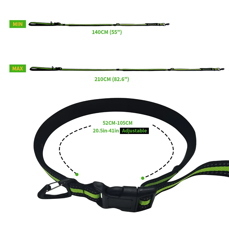Hands-Free Retractable Dog Leash with Dual Handle and Reflective Bungee