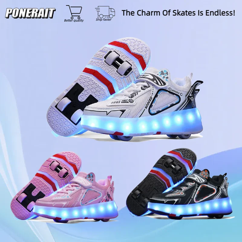 

Children's New Roller Skates 4 Wheel Double Row Luminous Roller Skates For Teenagers Boys And Girls Outdoor Wheeled Sports Shoes