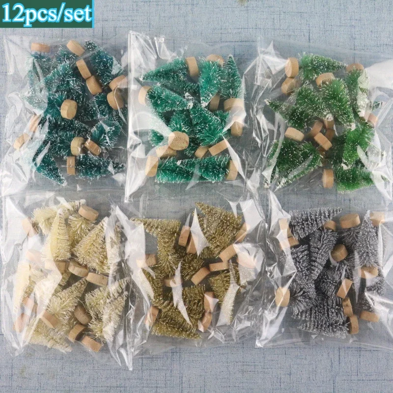 Figuras en miniatura de árbol de Navidad Artificial, suministros para manualidades, fiesta de Navidad, oficina, escritorio, árbol de Navidad decorativo para el hogar, 12 Uds.