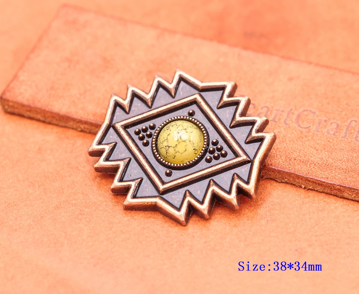 10pcs 30mm Retro Kupfer traditionelle Religion Symbol Leder Handwerk Gürtel Hutband schwarz türkis Concho Ornament Screw back – Detail 9