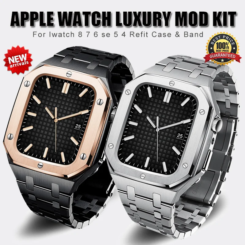 Luxury Modification Mod Kit For Apple Watch 8 7 Case Strap 45mm 44mm