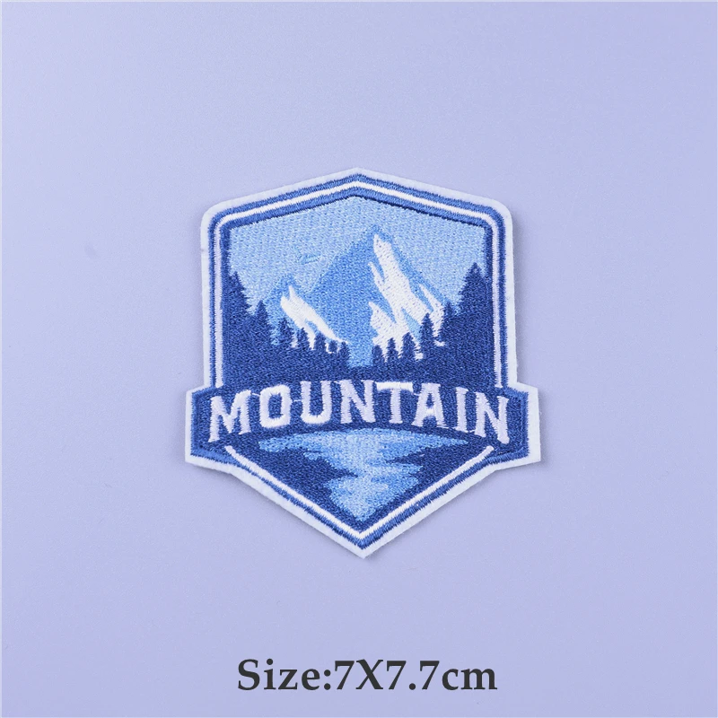 Outdoor Adventure Mountain Patches for Clothing Thermoadhesive Camping Travel Iron on Patch Fusible Embroidered Landscape Patch
