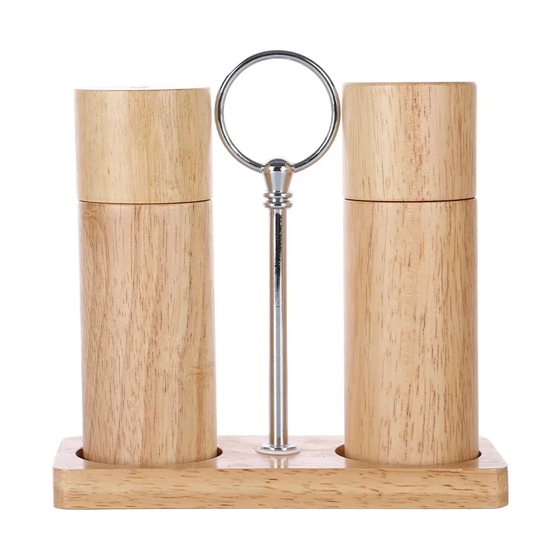 Manual Wooden Salt and Pepper Grinder Sets,Manual Mills with Iron Stand Base,Kitchen Helper 6Inches Oak Spice Pepper Mill Sets