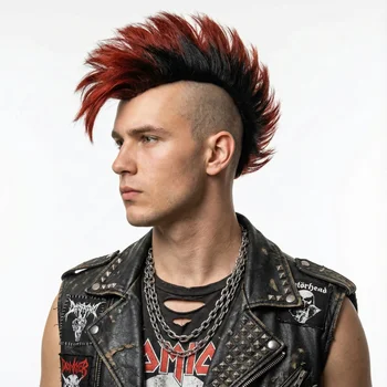 REEWES Obrem Parrucca marrone Mokhaw con clip, toupet sintetico per uso quotidiano, feste, cosplay, stile PUNK ROCK