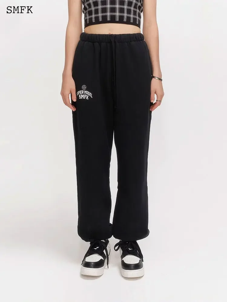 SMFK Vintage Campus Joggers Pants Embroidered Drawstring High Waist Sports Trousers Oversized Casual Cuffs Jogging Sweatpants