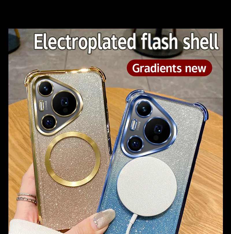 Coque de téléphone à anneau magnétique transparente antichoc pour Huawei Pura 70 Ultra P70 P60 P50 P40 P30 Pro Mate 60 50 40 Pro Plus Glitter Cover_voghion.com