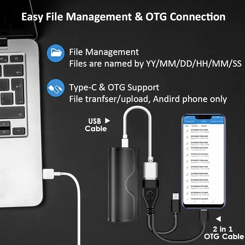 Voice Recorder Mini Digital Audio Recorder Professional USB Pen Voice Activated Noise Reduction Record Dictaphone Long Time Audio Recorder Pen