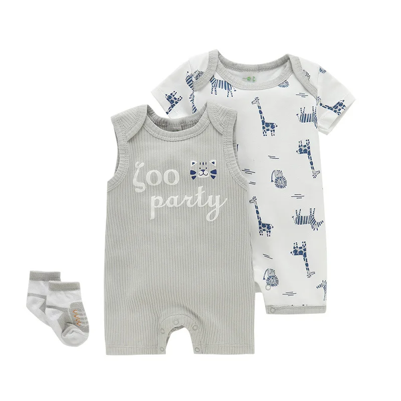 3pcs Set Whale Summer Baby Boys Sleeveless One-Pieces Newborn Animal Dinosaur Romper Giraffe Toddler Jumpsuit