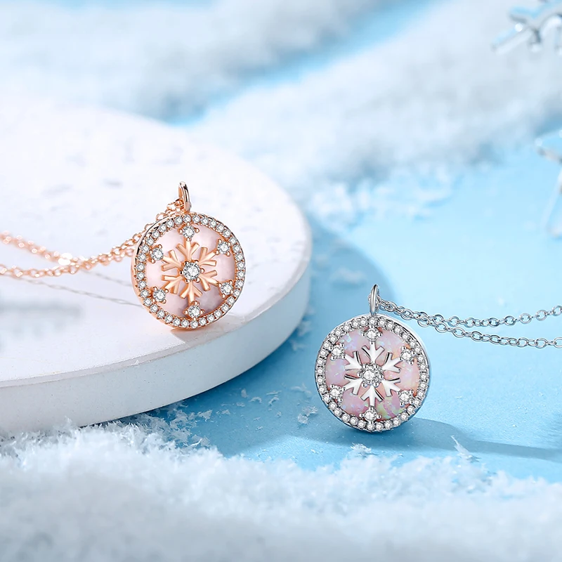 

NEW European 100% S925 Sterling Silver Necklace Chain AAA CZ Snowflake For Women Birthday Party Gift Jewelry