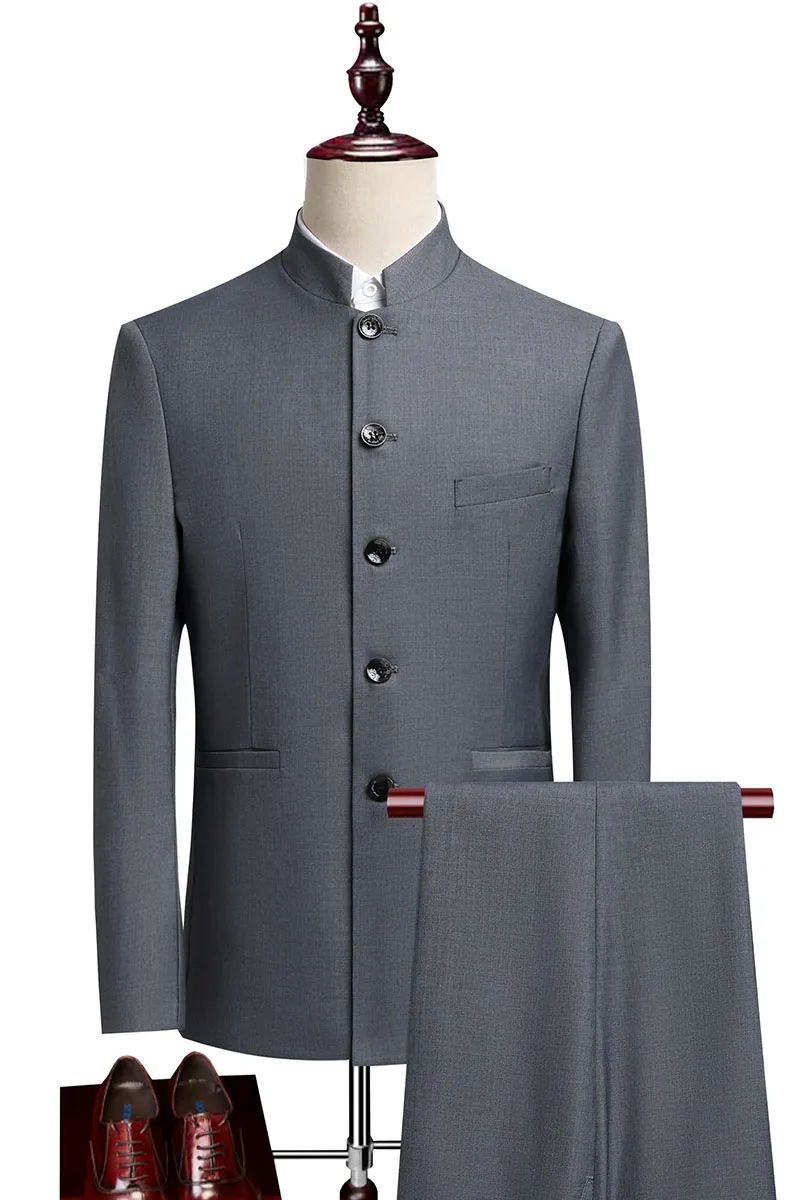 Suit (Blazer+ Pants) Men's Fashion Gentleman Business Outdoor Standing Collar Gentleman Wedding Work Slim Casual MAO Suit 6