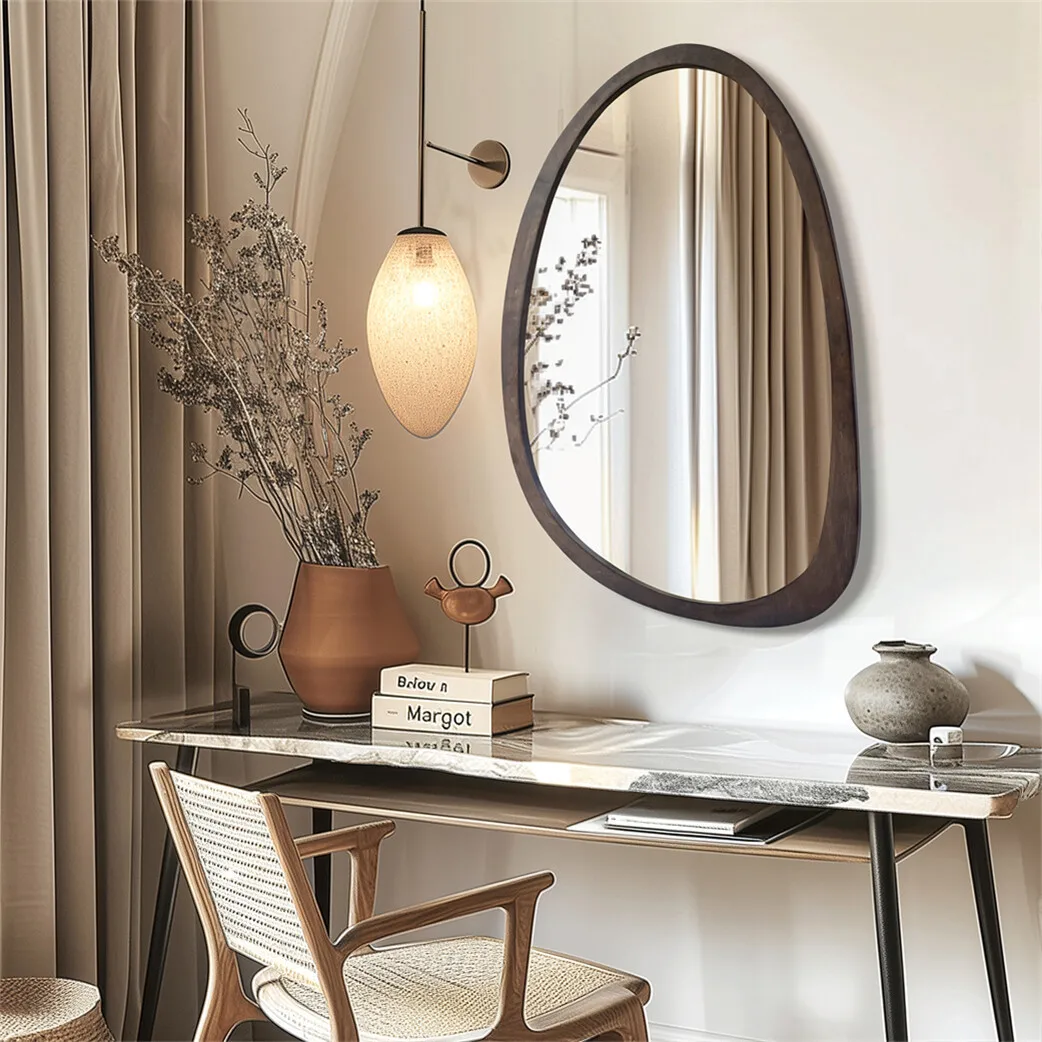 Irregular Walnut Wall Mirror 4