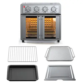 29.5 QT French Door Air Fryer Convection Toaster Oven, Extra Large 6 Slices, 1700W, Multifunction Oven for Air Fryer, Toast, Grill, Defrost, Bake, Time and Temperature Controls, Silver 8