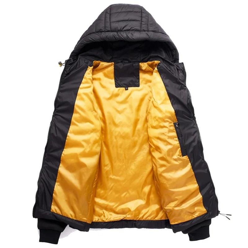 Winter Men's Casual Cotton Shirt Hooded Zipper Large Down Cotton Coat Fashion Print Warm Jacket