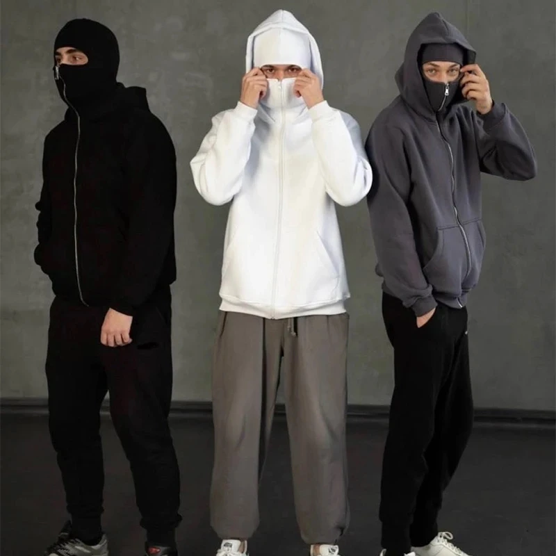Customized Double-hooded Zipper Hoodies Men Personality Printed Long Sleeve Zip Up Sweatshirts Women Ninja Mask Pullovers Jacket