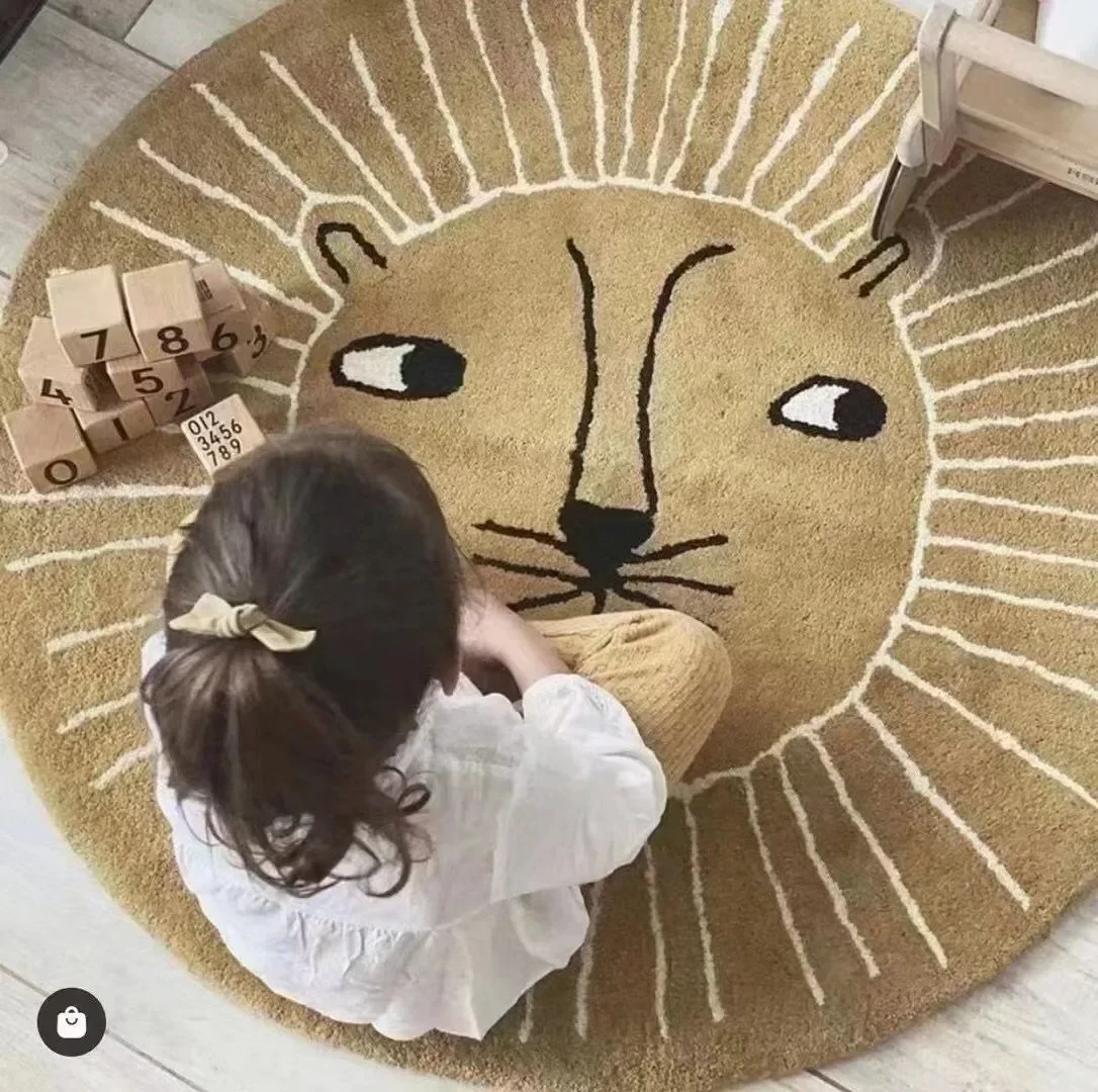 Round Living Room Carpet Cartoon Lion Bedroom Plush Rug Christmas Gifts Irregular Cute Study Room Thickened Mats Ковер Tapis 러그