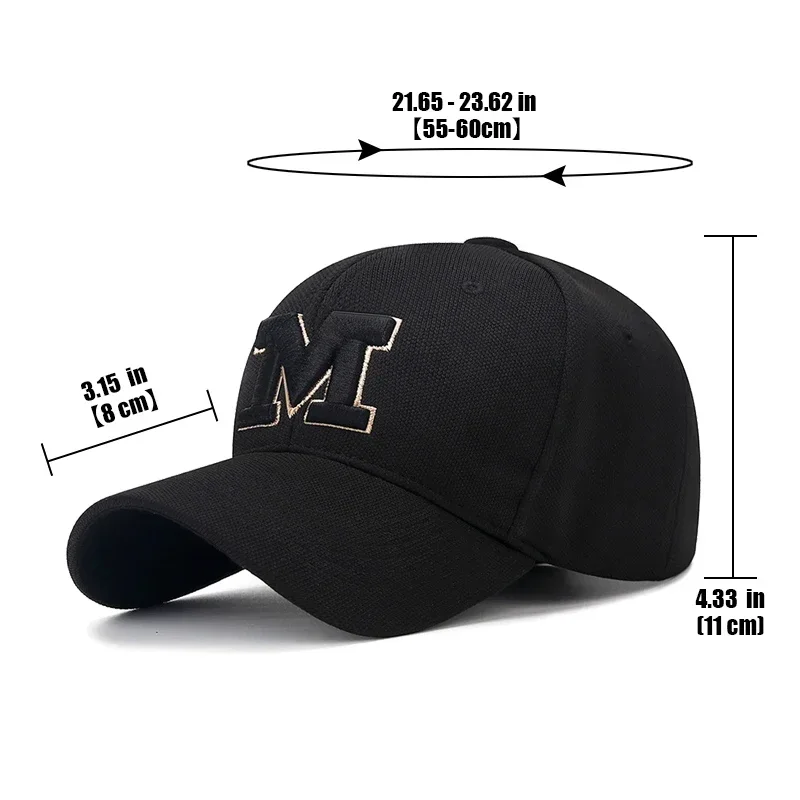 Brand New M Letter Gold Thread Embroidery Elastic Pineapple Cloth Material Thick and Durable High Quality Baseball Cap 6