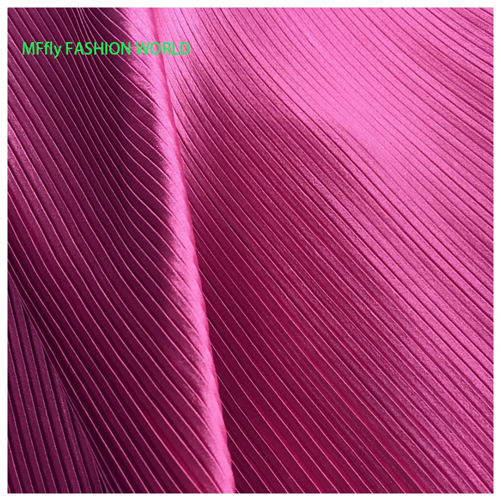 Multicolor Pleated Satin Fabric Line Texture Fine Stripe Accordion Peach Pink Plisse Fabric for Dress Skirt Sewing Material MM34