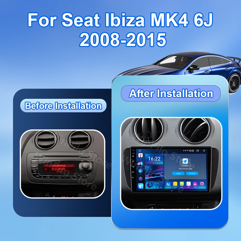 Android 16 Radio de coche para Seat Ibiza MK4 6J 2008-2015 reproductor Multimedia automático CarPlay Android Auto GPS Bluetooth 4G WIFI unidad principal 2